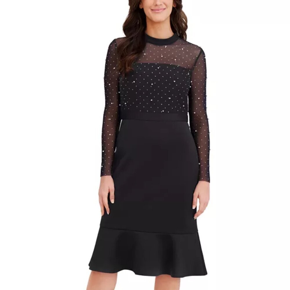 London Times Women's Beaded Pearl Midi Dress. Sz: 10P